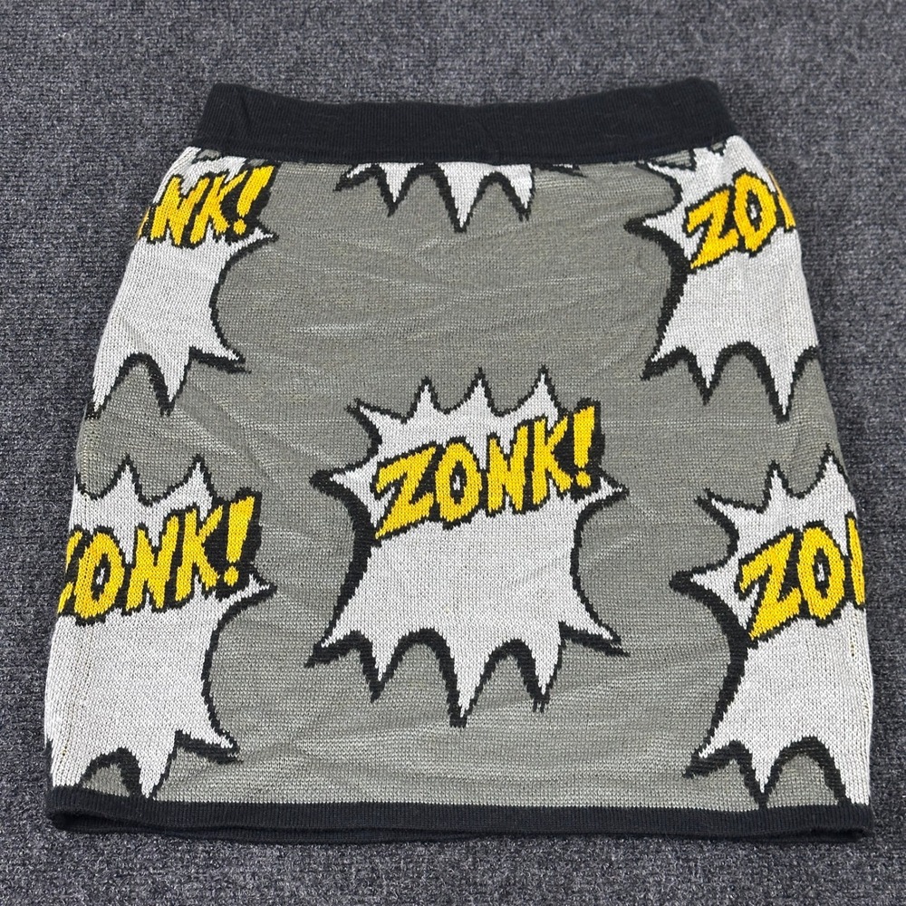 Alice Moon Pop Art ZONK! Knit Mini Skirt Grey Yellow Comic Book S640302 Mens S